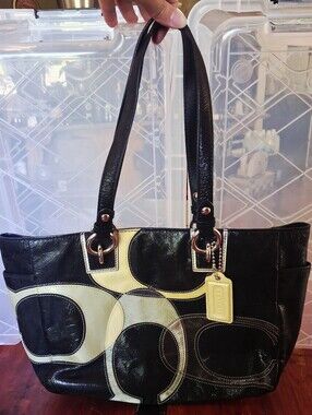 Coach Black Patent Leather Patchwork Tote Bag